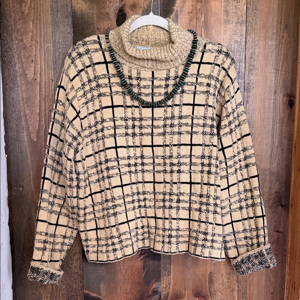 Cozy Cream Plaid Turtleneck Sweater